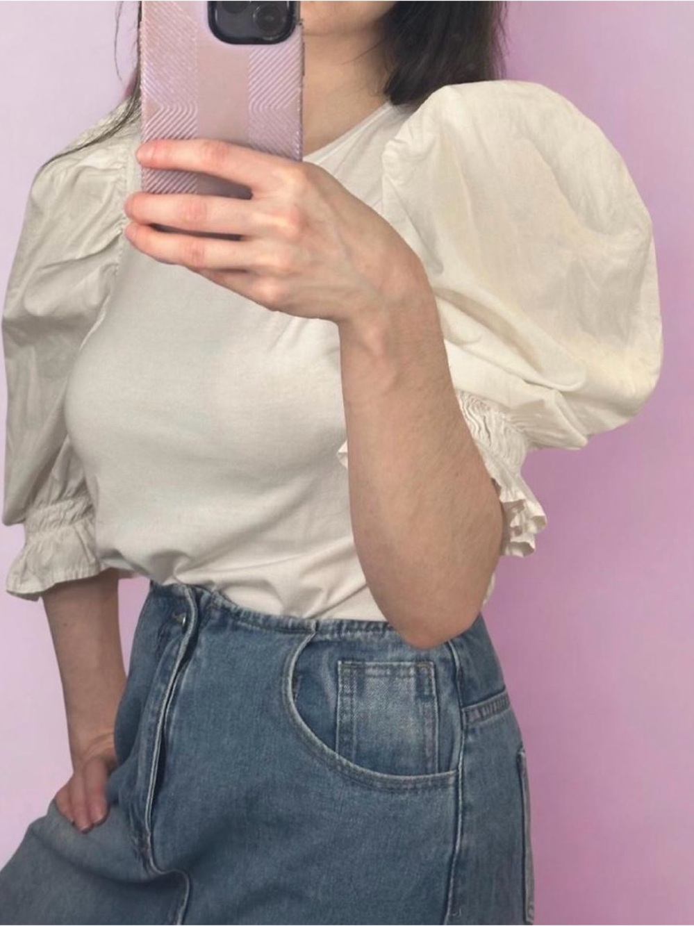 Feminine White Puff-Sleeve Blouse Women’s Size 6 Petite Cottage Core Ballet Core